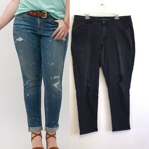 LANE BRYANT Plus Size Genius Fit Destructed Boyfriend Jean Black Ripped Rips 18